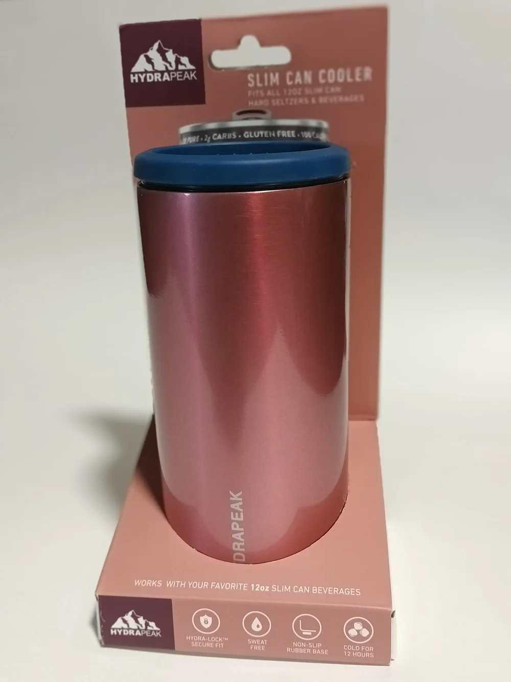 Hydrapeak Slim Can Cooler - Rose Pink with Blue Lid Brand New ..